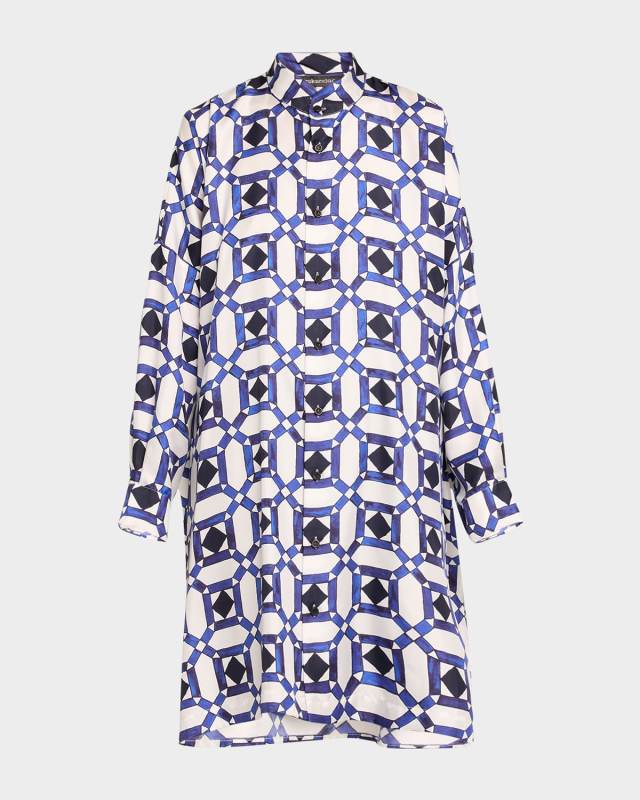 Abstract Wide Collarless Blouse (Very Long Length)